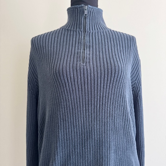 Men’s 90s Vintage Express Ribbed Knit Quarter Zip Sweater Navy Large casual - Picture 5 of 7